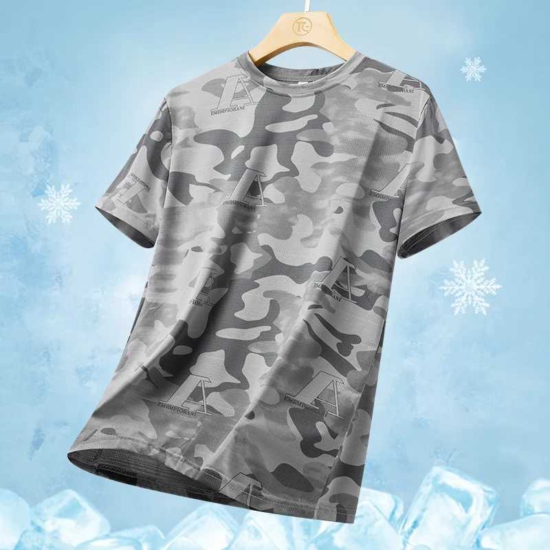 2024 new camouflage mens round neck short sleeved T-shirt quick drying summer cool thin breathable outdoor sports shirt W250111