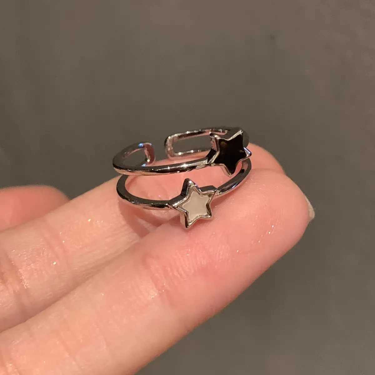 Kpop Fashion Star Zircon Crystal Rings for Women Girls Double Layer Ring Aesthetic Jewelry y2k Accories 2024 New TrendXJ250110
