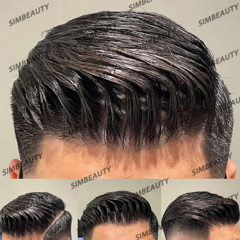 100% Human Hair Men Toupee Natural Haire Full Skin Pu Base Durable Thin 0.1Mm Male Wigs Replacement Unit Capillary Prosthesis