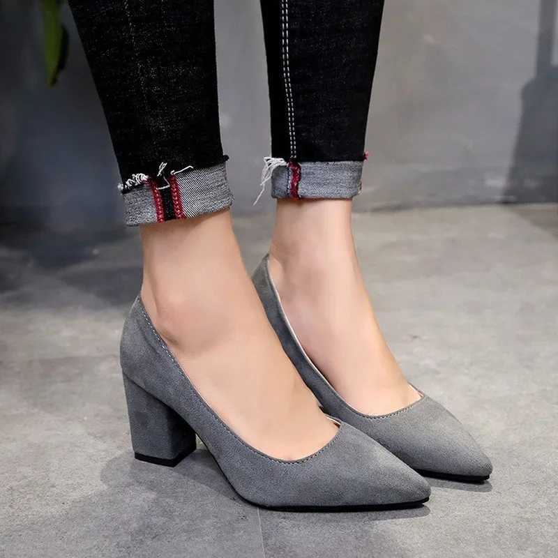 High Heels Womens 2022 New Womens Shoes Pointed Toe Shallow Mouth Shoes Womens Thick Heel Fashion Shoes Womens Large Size 43 W250910