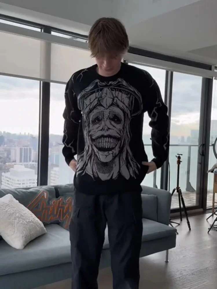 Streetwear Y2k Haruku Dark Cartoon Hip-Hop Graphic Oversized Mens Womens Gothic Jumper Pullover Sweater New