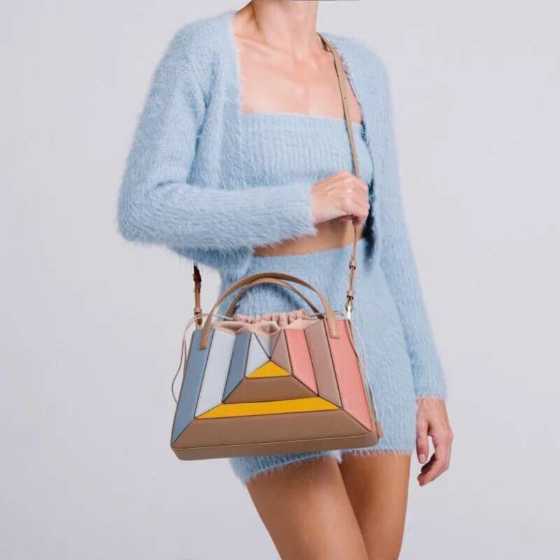 Fashion Square Women Shoulder Bags New Color Blocked Patchwork Niche Handheld Leisure Versatile Drawstring Crossbody Bag