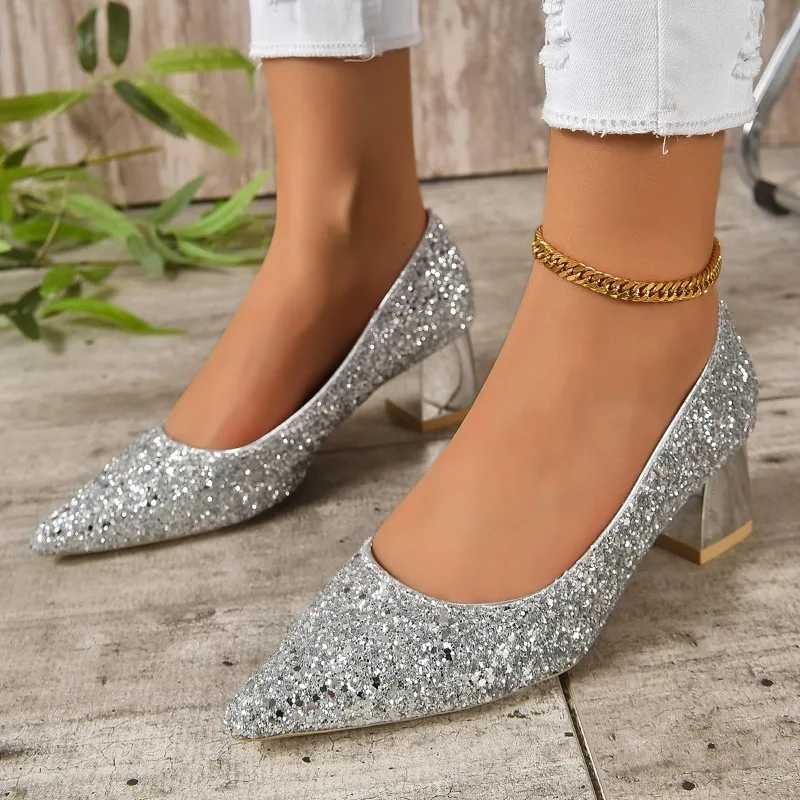 New Arrival Spring/Summer New High Heel Single Shoes wearing sequined toe and comfortable shallow mouth womens shoes T250110