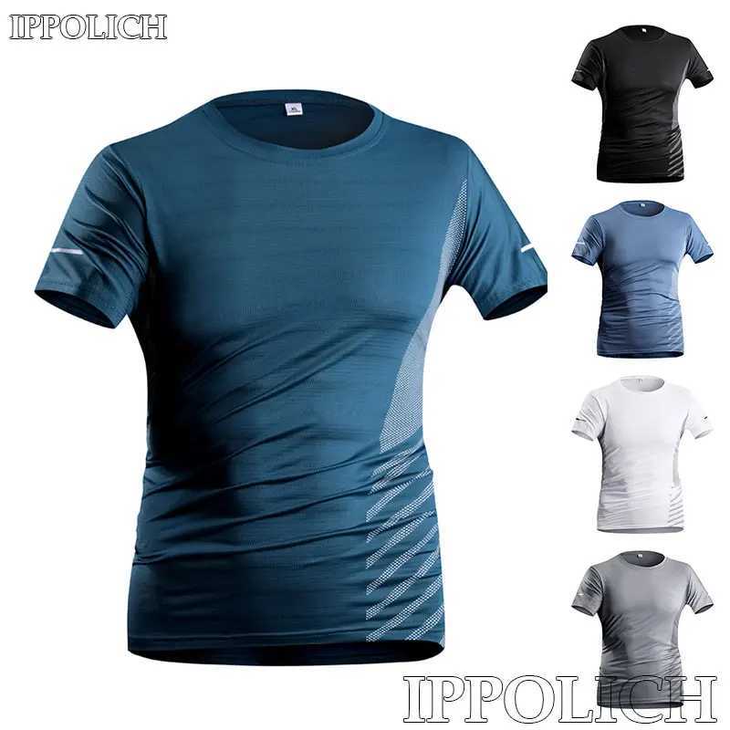 Running T-shirt mens summer ice silk thin top reflective print quick drying short sleeved breathable fitness T-shirt 5XL W250111