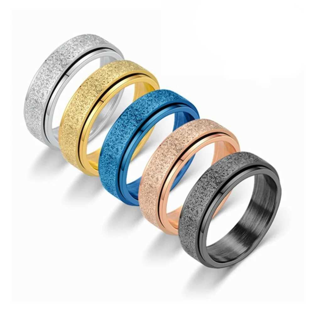 Anxiety Fidget Mens Rotating Ring 6mm Sandblasting Stainless Steel Rotating Ring Womens Pressure resistant Jewelry W250111