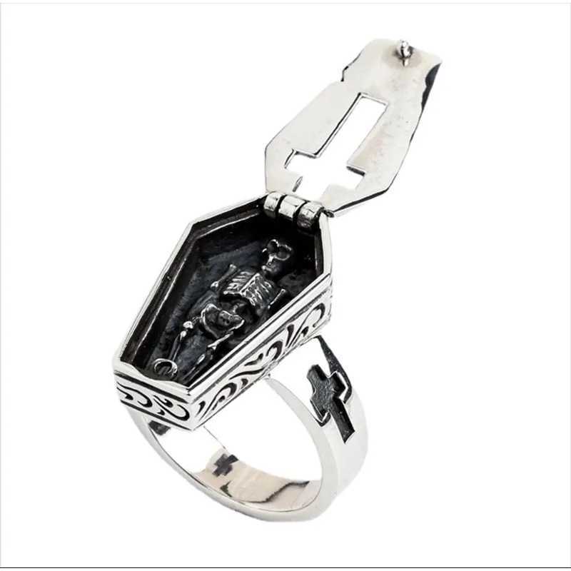 Retro Halloween Vampire Skull Flip Coffin Mens Ring Gothic Punk Steam Motorcycle Y2K Party Gift Jewelry W250111