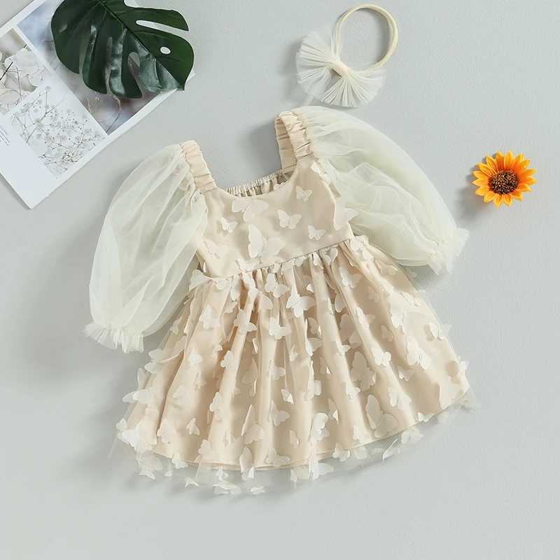 1-5Y Preschool Baby Dress Puff Sleeves Butterfly Gaul Tutu Girl Birthday Par D06 Dress W250111