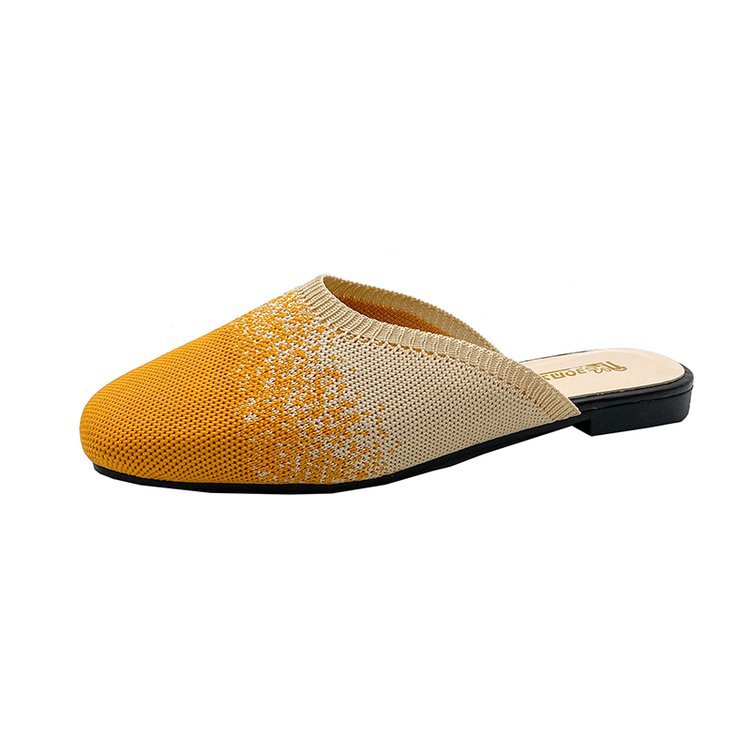 Women Slippers Fashion Flat NEW Bottom Anti-slip New Trendy Square Toe Color Blocked Triple Black Yellow Free shipping