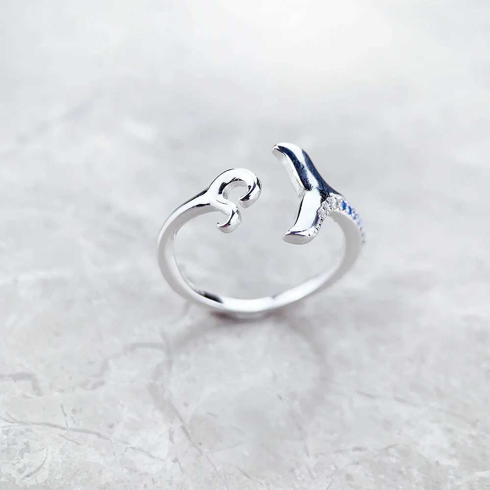 Ring Tail Fin and Wave with Blue Stone New Trendy Exquisite Jewelry Solid 925 Strerling Silver Lucky Womens Gift W250111