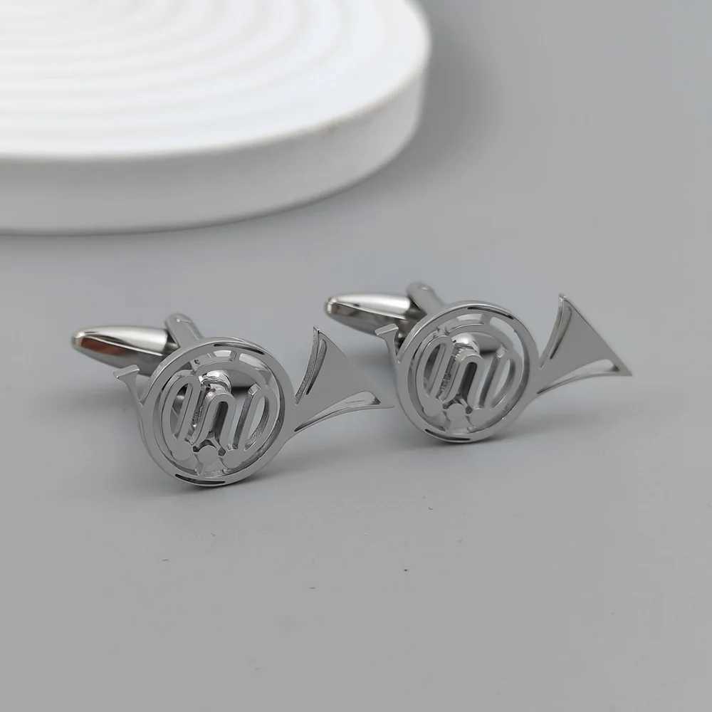 Music horn hollow cufflinks gold-plated French shirt sleeves silver mens wear with black cufflinks W250111