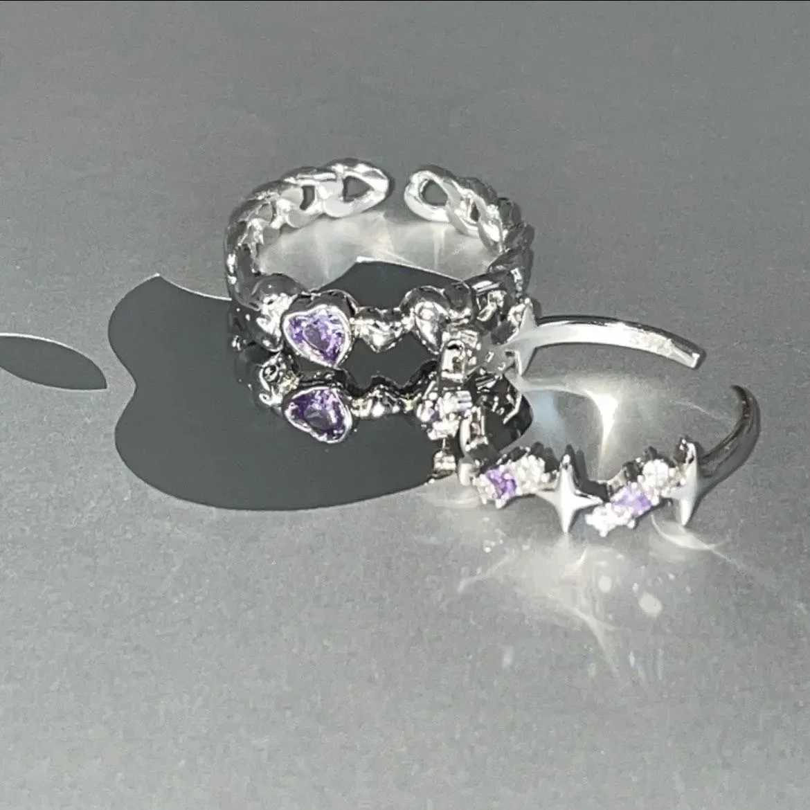 2024 Kpop Pink Zircon Heart Open Ring for Women Girls Luxury Star Heart Couple Finger Rings Wedding Y2K Party Jewelry GiftXJ250110