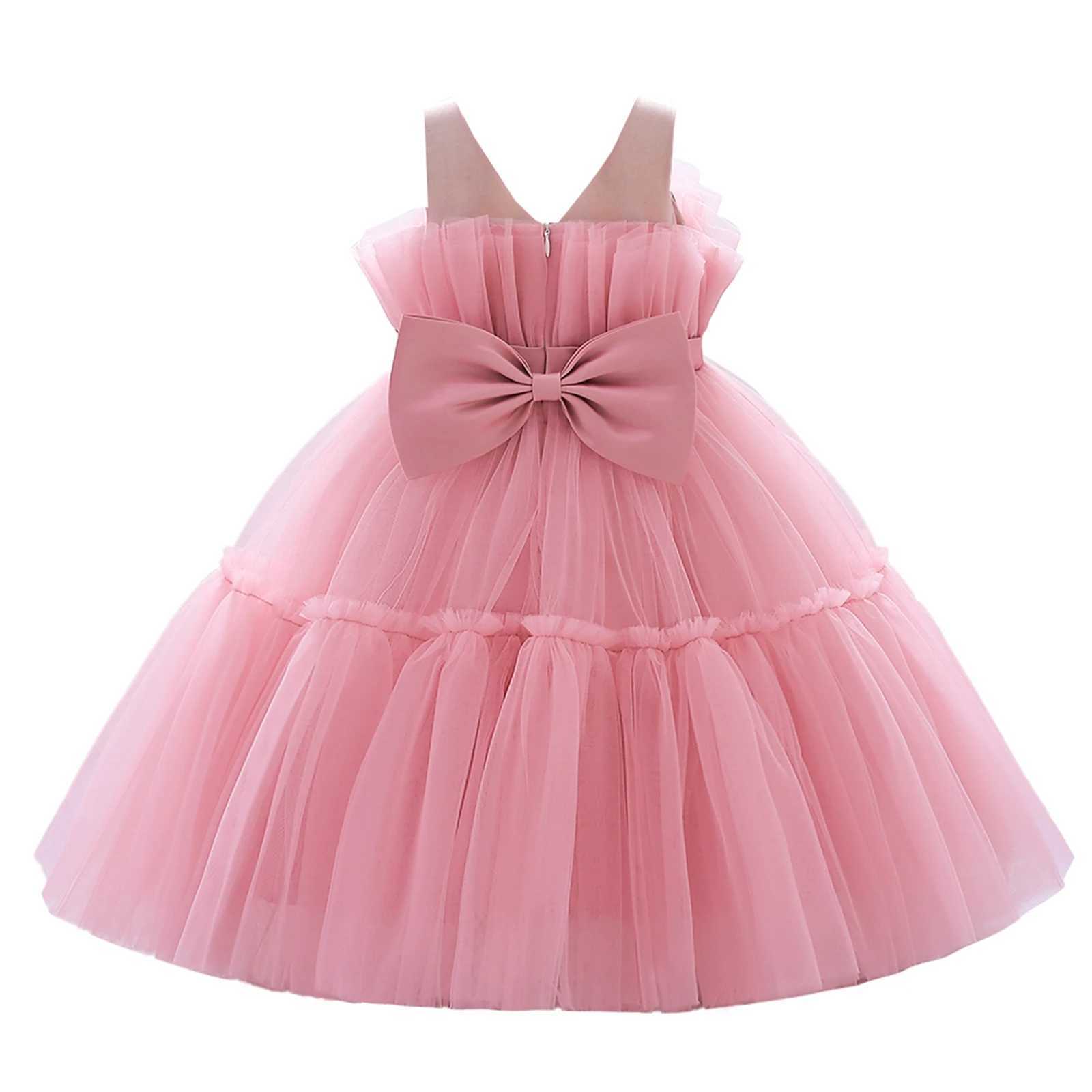 Pudcoco Childrens Baby Girl Princess Par Dress Elegant Bow Sleeveless Mesh Tulle Tutu Birthday Wedding Dress 1-13Y W250111