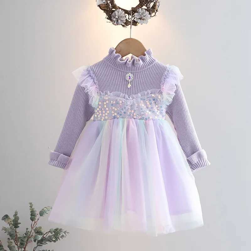 2025 Spring/Autumn Childrens Dress Flower Collar Glitter Childrens Dress Girl Frog Colorful High Thickness Preschool Girl Princess Dress W250111