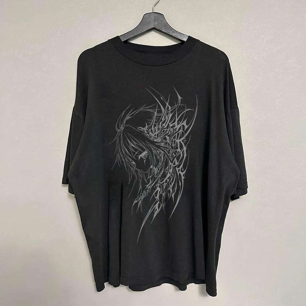 Inspiration: Dark Tattoo Printed Water Washed Vintage Short T-shirt, Street Trendy, Versatile, Non Gender Half Sleeve