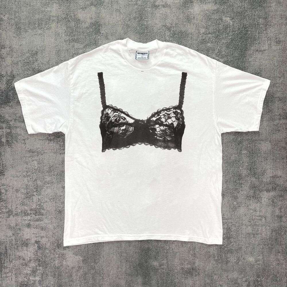 Street Trendy Sexy Lace Chest Cup Printed Basic Summer Spicy Girl Personalized Hip Hop Short Sleeve T-shirt Top