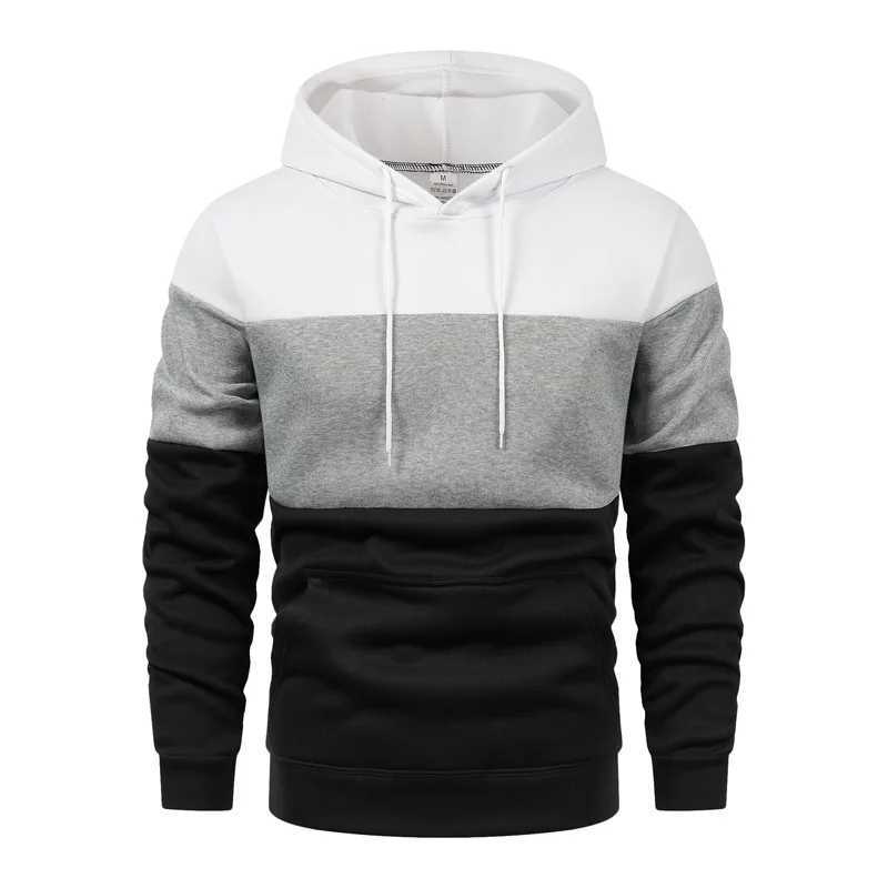 2025 Autumn/Winter Plush Fashion Casual Mens Color Blocking Hoodie Outdoor Running Sweatshirt W250110