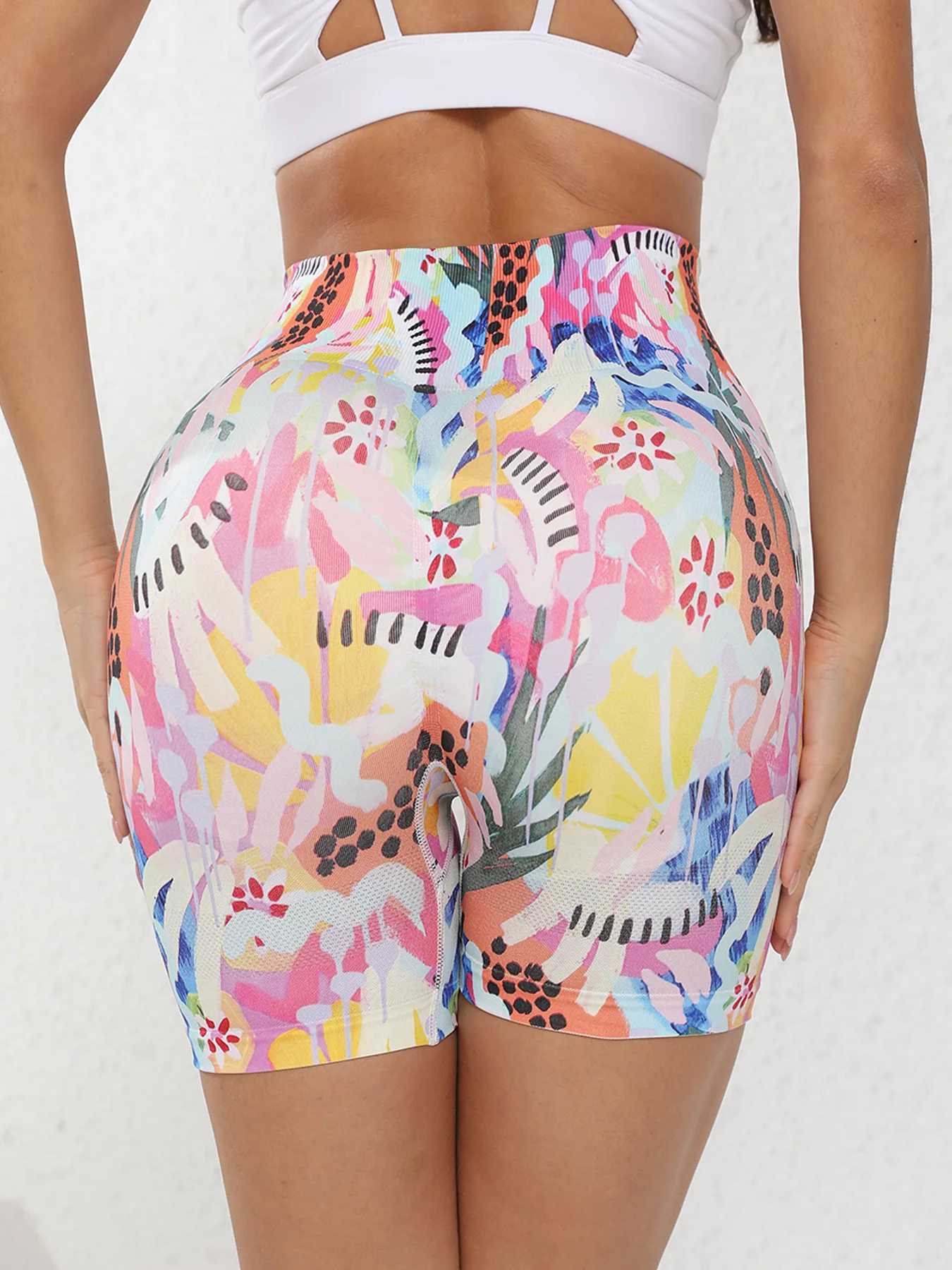 Womens High Waisted Fitness ShortsColourful PrintSports Yoga Cycling Running Fitness ClothingXJ250111