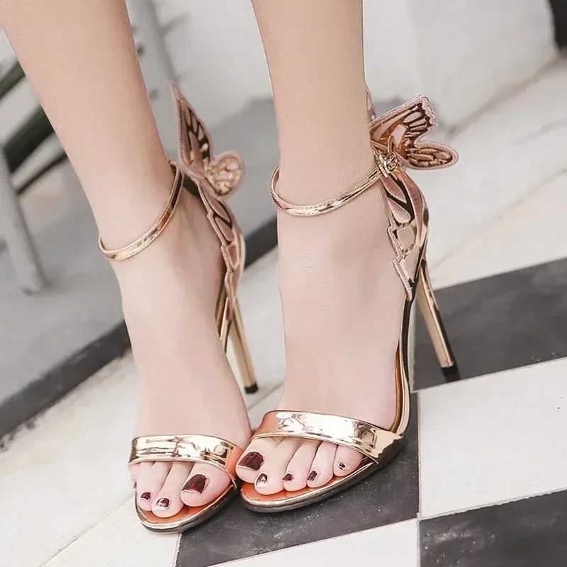 New Arrival Open shoelaces three-way butterfly wings stiletto heels womens sandals summer shoes T250110