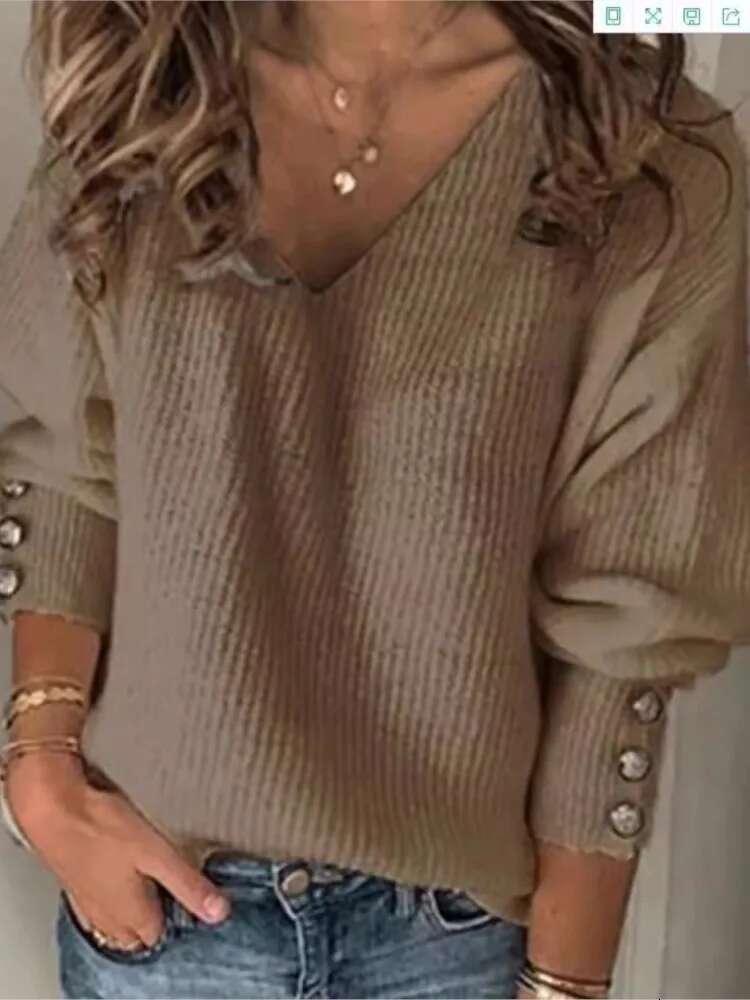 Spring Autumn Women's Loose Long Sleeve Knitted Top T-Shirt Solid V-Neck Knit Sweater Pullover Female Tops For Women 2024