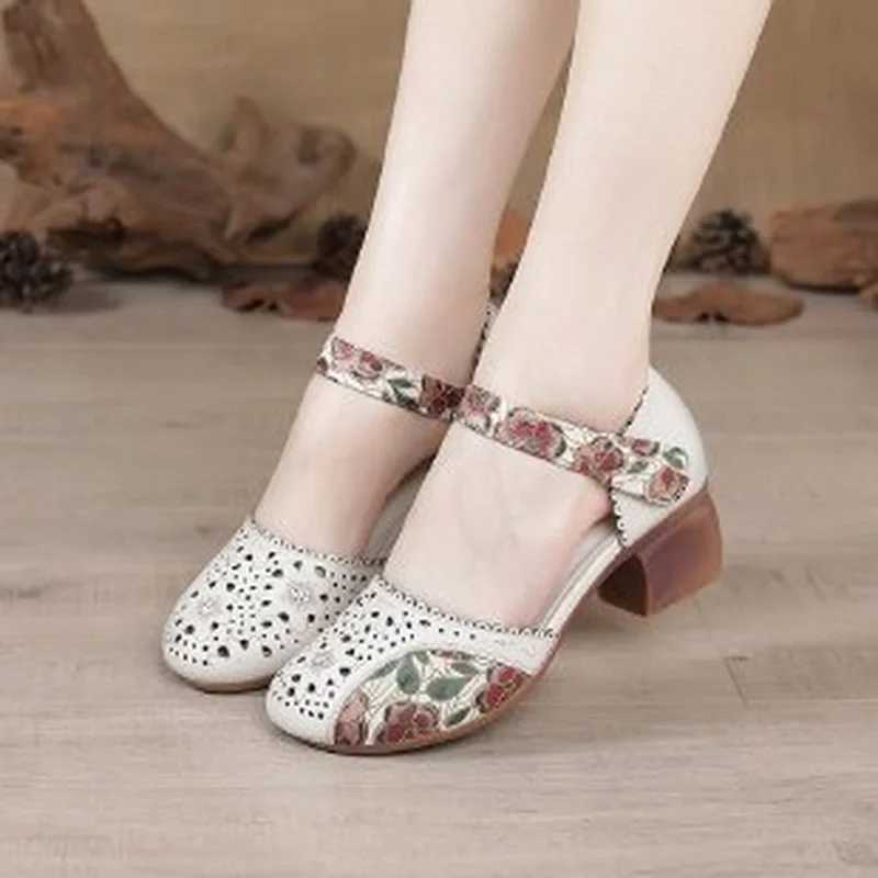 New Arrival New style womens genuine leather shoes sandals high heels summer cool beach hollow flower shoes womens luxury sandals T250110