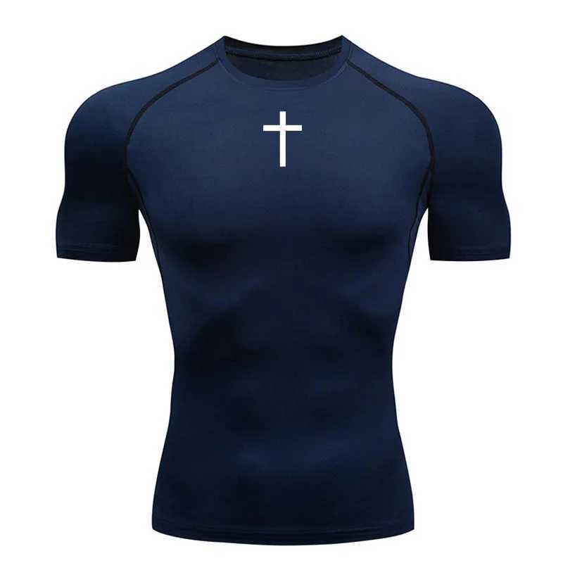 Sports running T-shirt mens compression short sleeved fitness suit black top quick drying gym sportswear W250111
