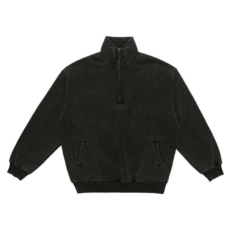 New American Street Washed Used Half Zipper Velvet Hoodie for Couples in Autumn and Winter