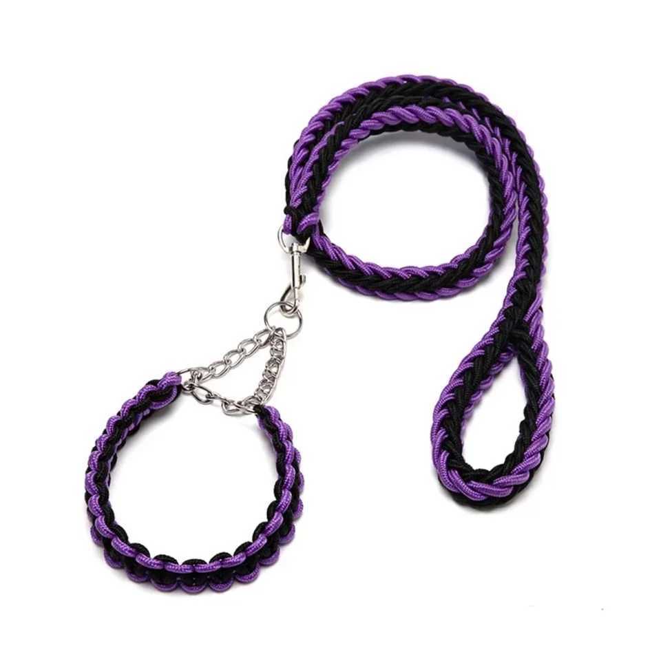 Black Braided Dog Rope Leash Durable Nylon Collars with Lights for Dogs and Cats for WalkingC250111