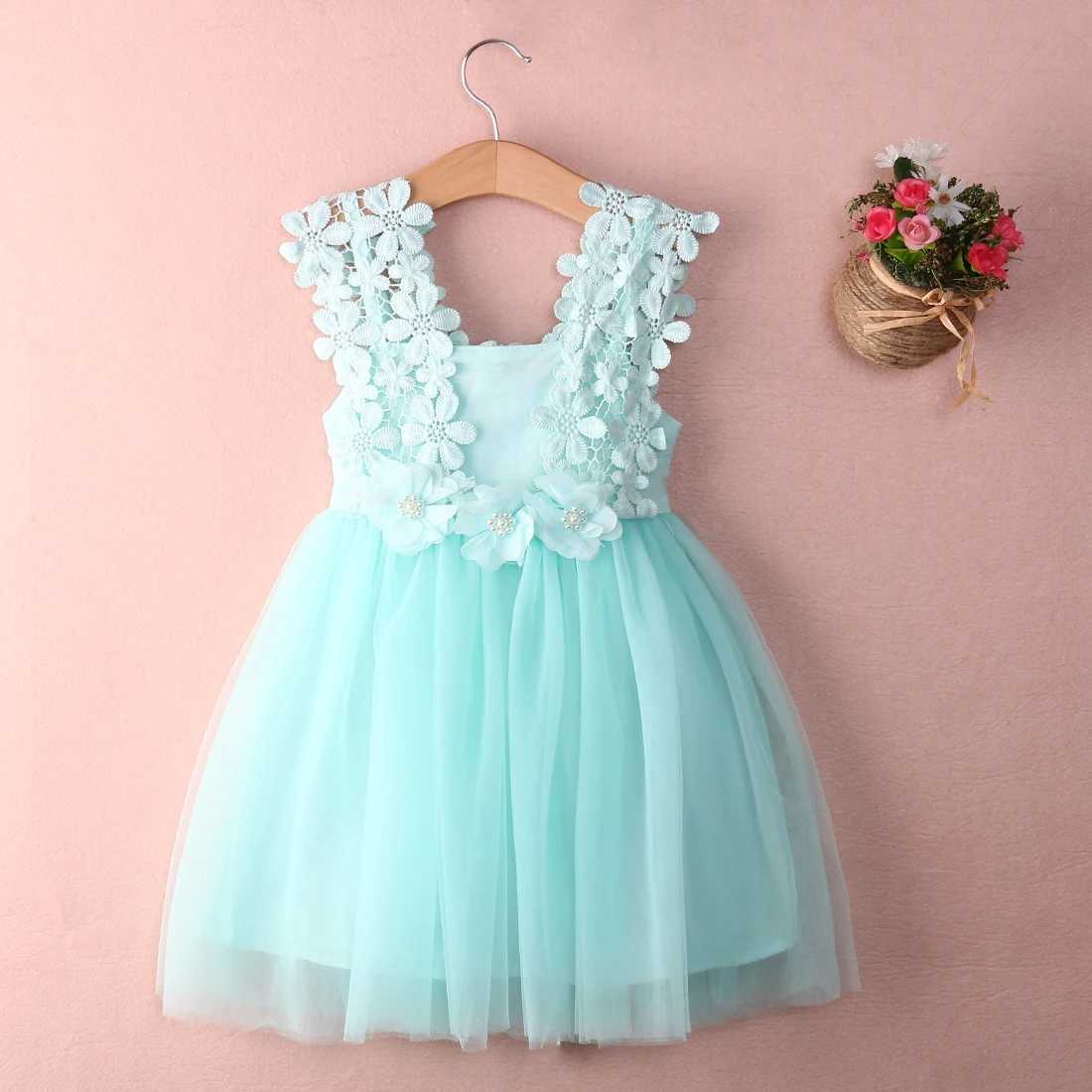 Wholesale Princess Preschool Childrens Girls Tutu Dresses Lace sheer Par Wedding Girls Summer Sleeveless Birthday Dresses W250111