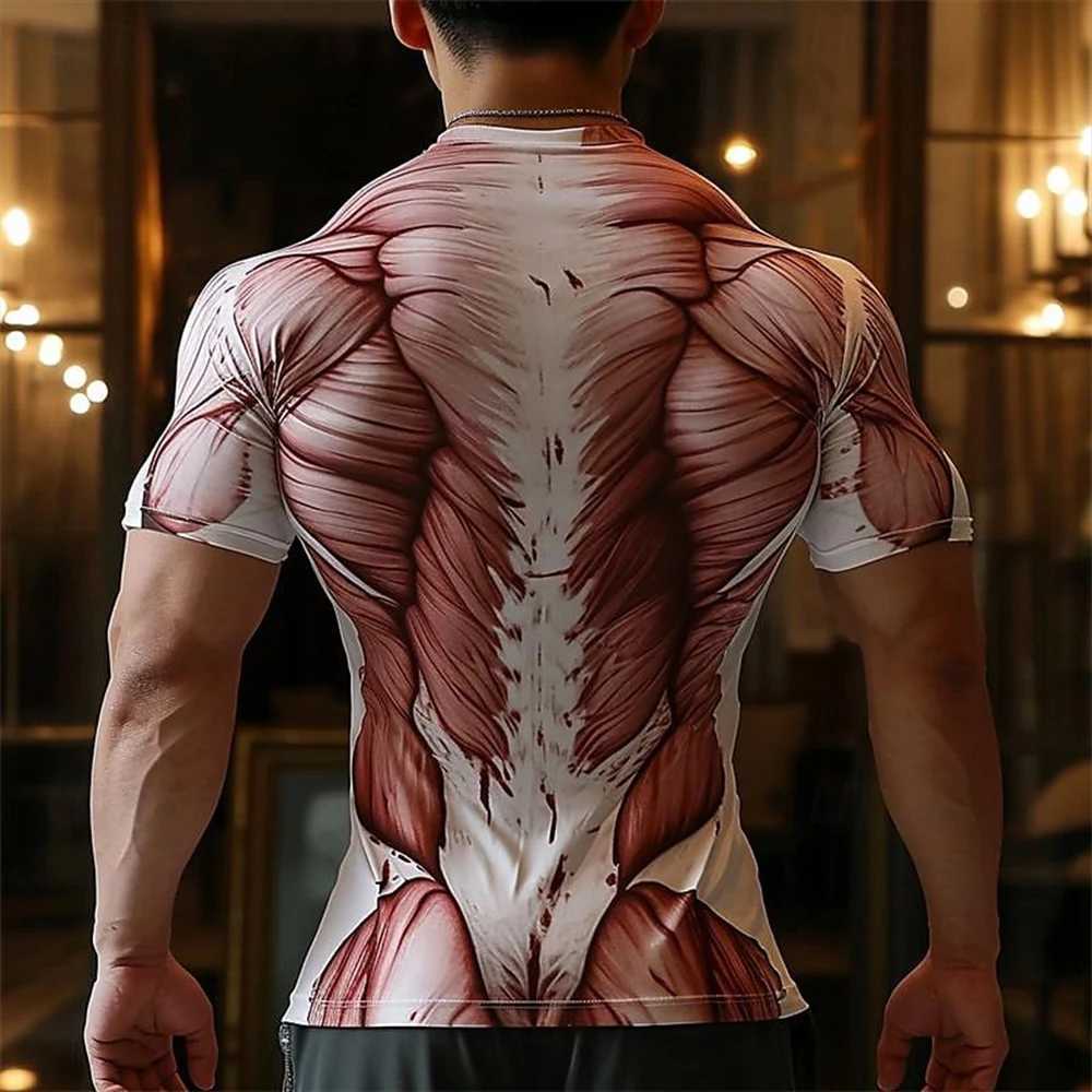Mens T-shirt new muscle print casual short sleeved shirt quick drying sportswear top oversized summer sportswear W250111
