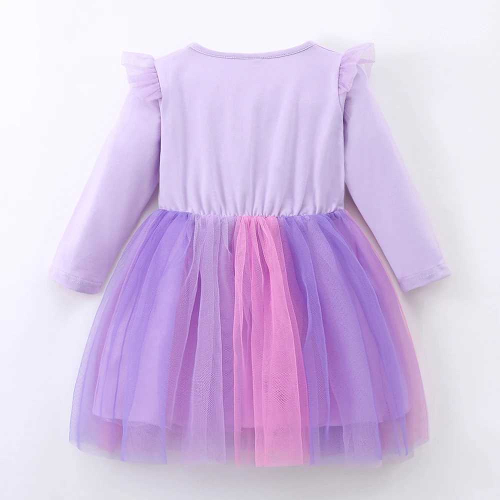 Tutu dress for preschool girls purple long sleeved rainbow prince dress for girls aged 2-7 W250111