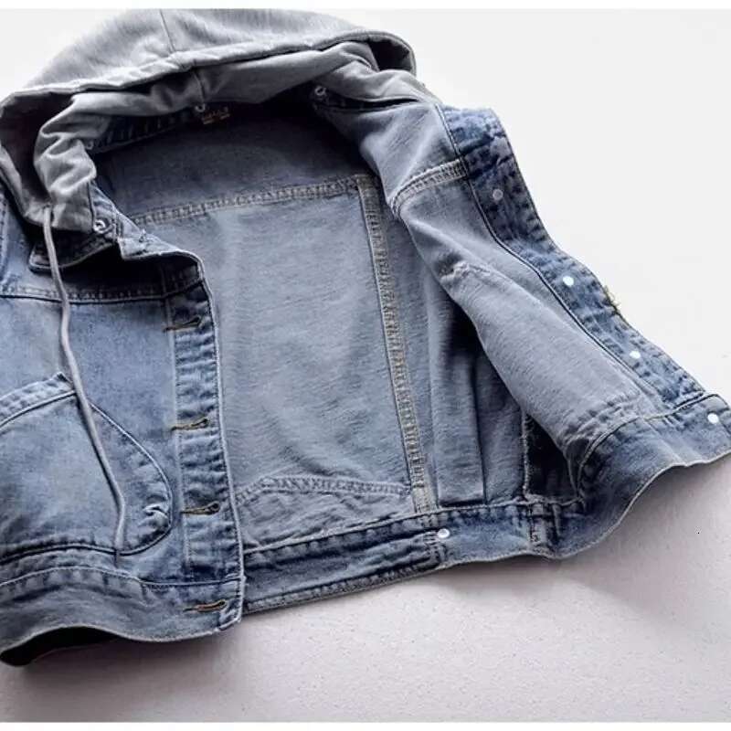 Sleeveless Denim Jacket For Women Korean Fashion Denim Hoodie Designer Jacket Large Cotton Zipper Vest