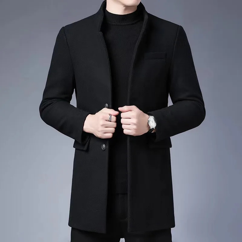 M4XL Mens Wool Blend Trench Coat Winter Warm Slim Fit Single Breasted Long Top Casual Streetwear Autumn Clothing Man 250106