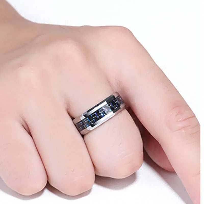 2020 Titanium Steel Black Caon Fiber Rings Fashion Red Blue Ring Anel Masculino Mens Cool JewelryXJ250110