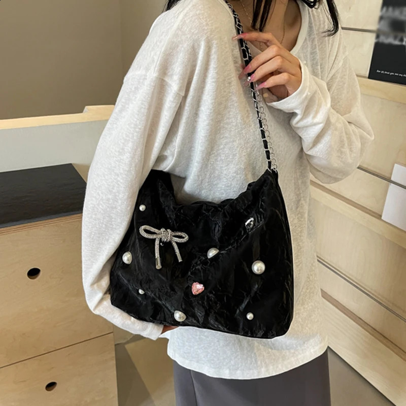 Bow Tote Fashionable Single Shoulder Underarm Bag Large Capacity Versatile 250106