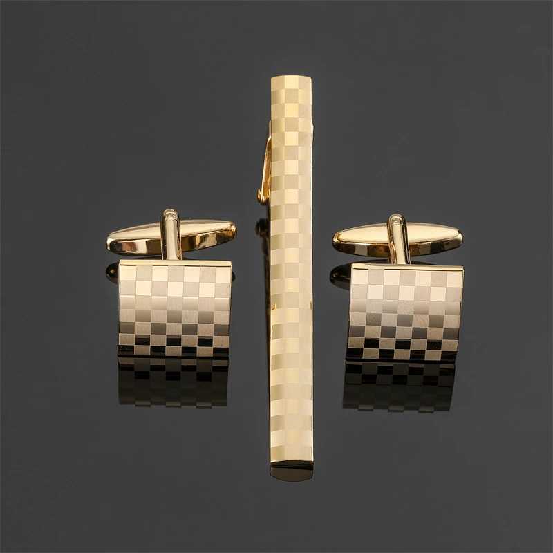 High quality checkered cufflinks brand new brass material design fashionable mens wedding gift laser metal tie clip W250111