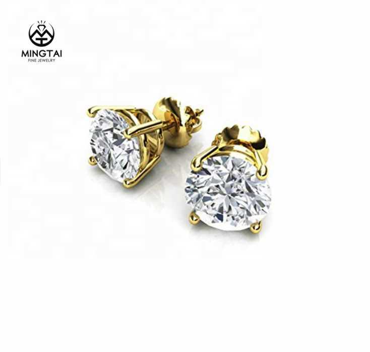 Custom Round Brilliant Cut Screw Back Moissanite Diamond CZ Bridal 14k Gold Earring Wedding For Women