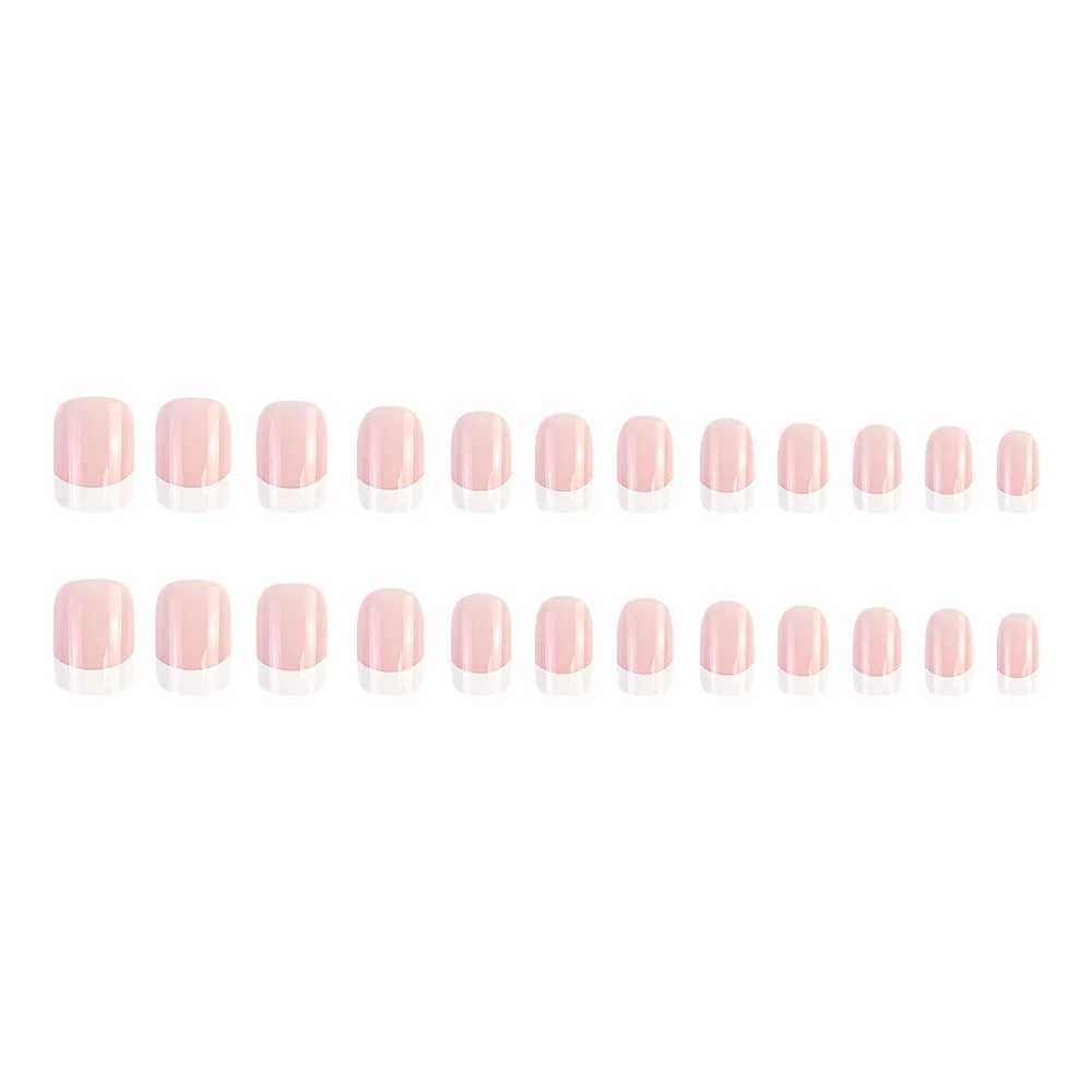 24 Pcs Glossy Medium Square Press On Nails Pink French Style False Nails Artificial Finger Manicure Reusable False NailsXJ250110