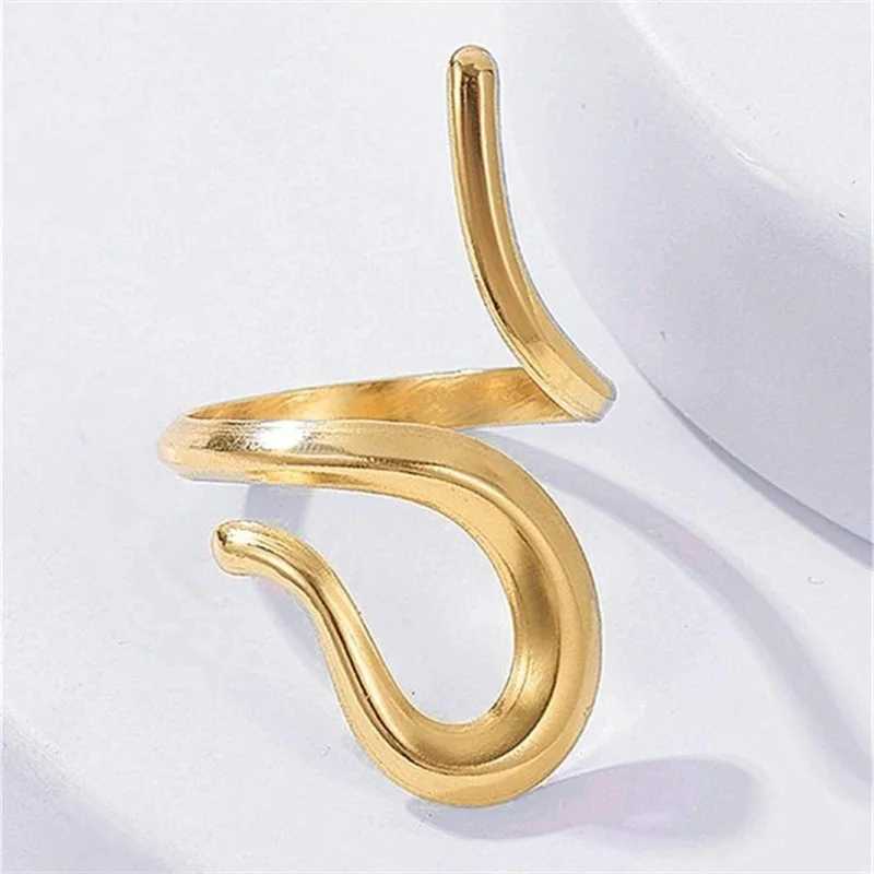Fashionable gold stainless steel open ring womens retro metal geometric hollow adjustable ring party jewelry W250111