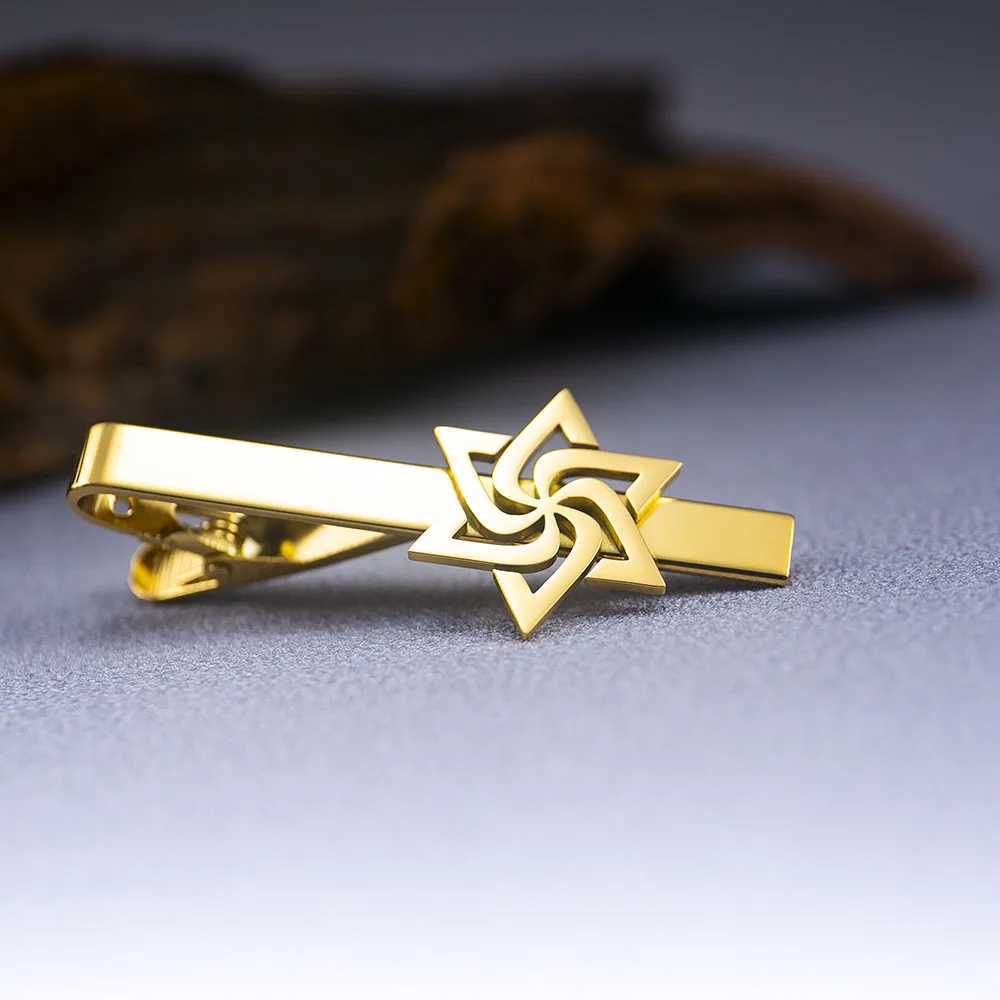 Tangula Spiral Star of David Tie Clip Stainless Steel Mens Tie Collar Pin Retro Jewish Talisman Wedding Jewelry W250111