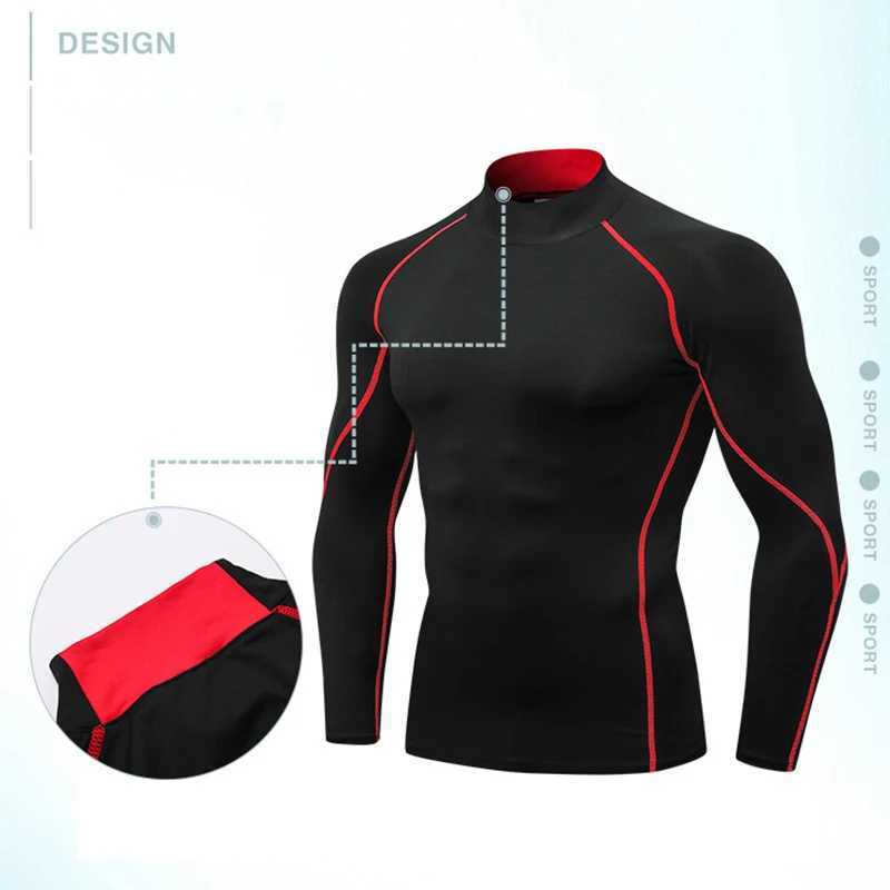 New compression running shirt mens stand up collar elastic T-shirt Raglan long sleeved fitness top quick drying gym sportswear W250111