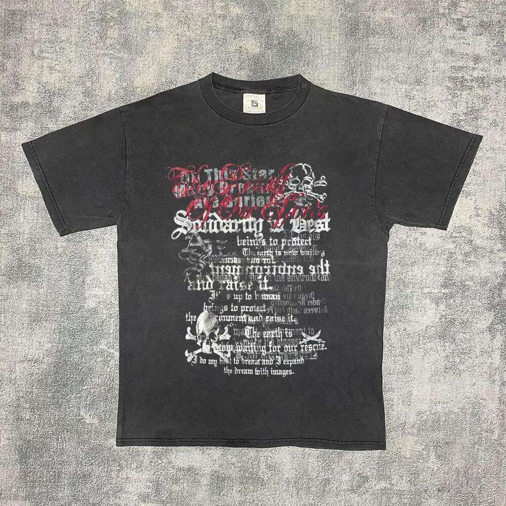 Inspiration lazy street style washable vintage letter printed loose trendy short sleeved T-shirt