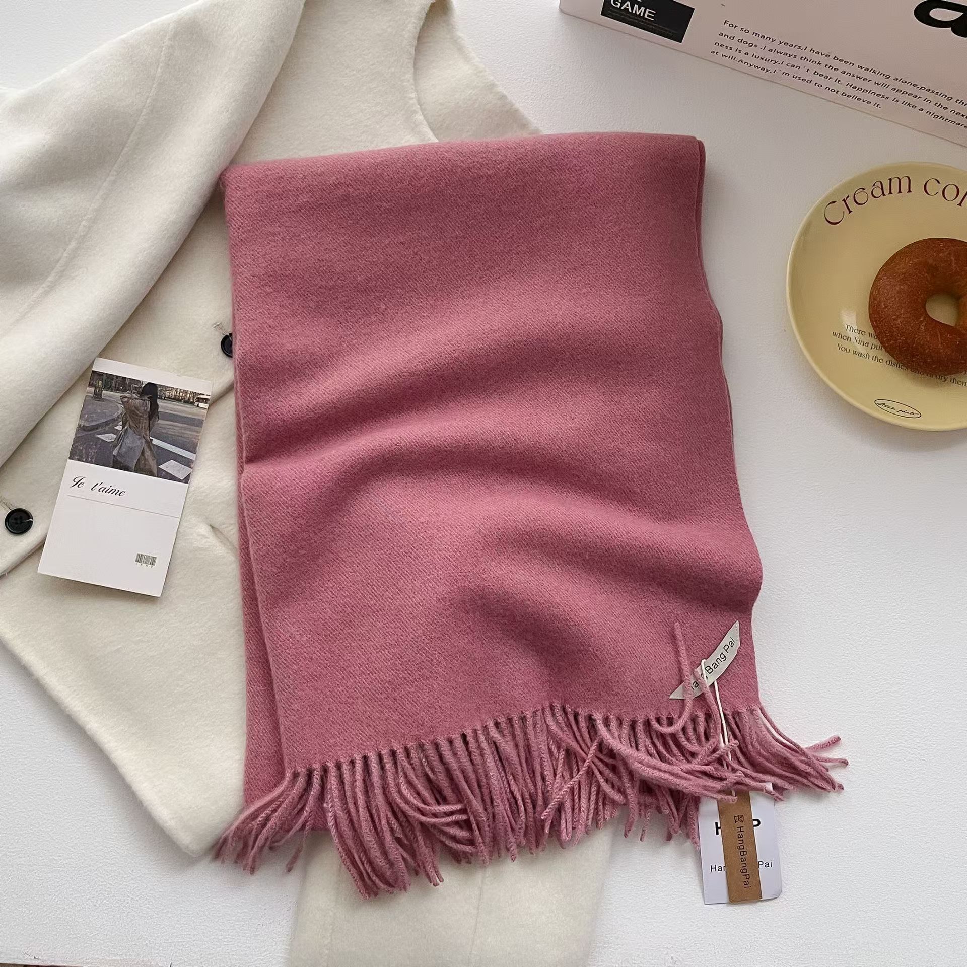 T076 autumn and winter new minimalist solid color fashionable all-match cashmere warm scarf neck Korean version simple couple style