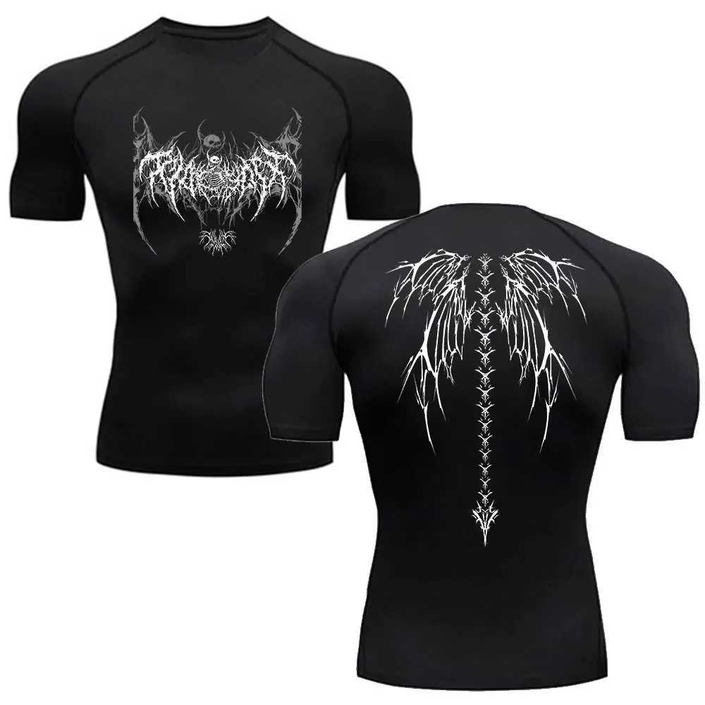 Y2K printed compression shirt mens fitness and running T-shirt quick drying breathable elastic short sleeved S-3XL W250111
