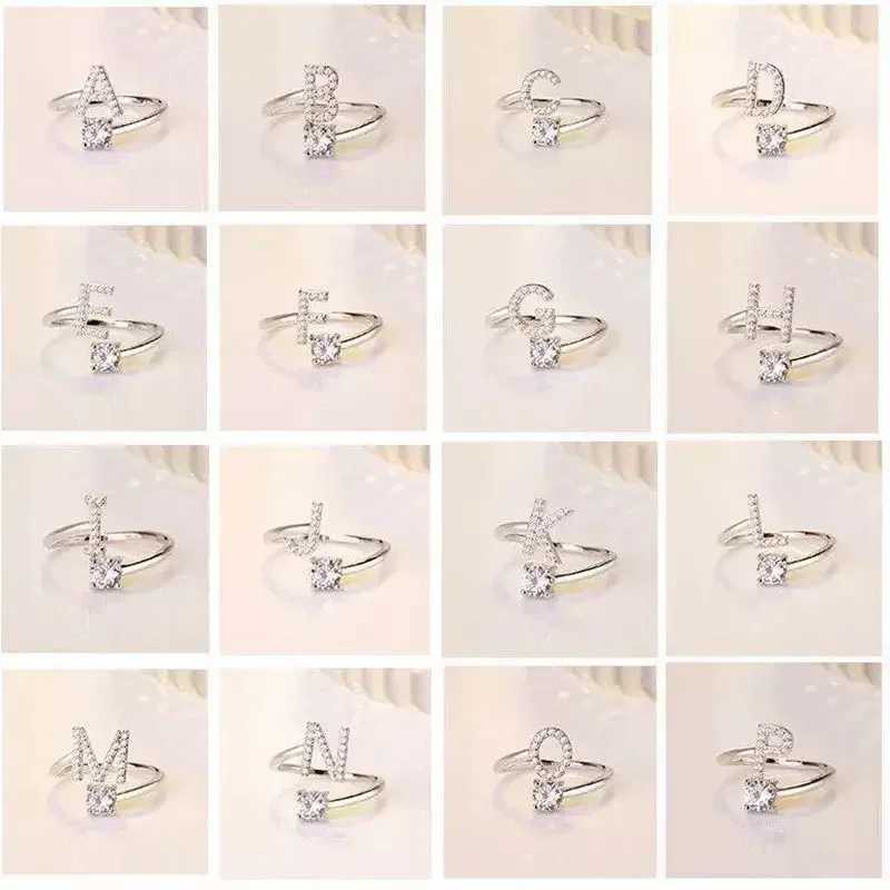 26 English Letter Open Finger Rings A-Z Initials Name Letter Female Creative Rings Fashion Party Jewelry Gifts W250111