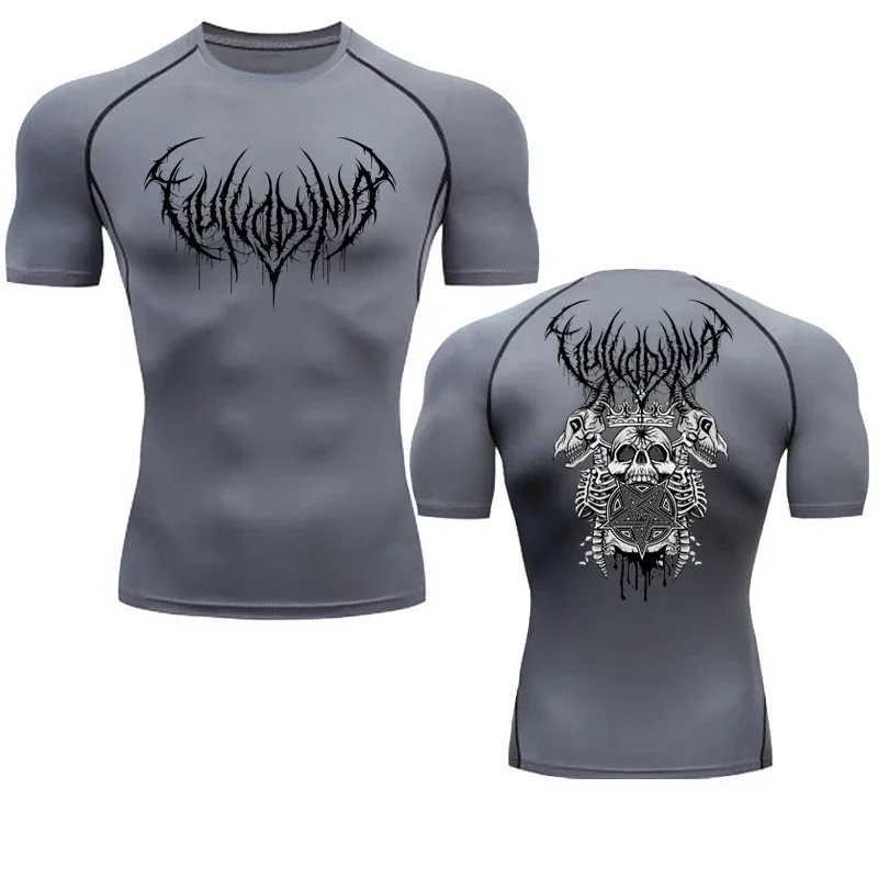 Personalized skull print compression shirt for men running T-shirt gym workout fast drying tight fitting sports shirt short sleeved S-3XL W250111