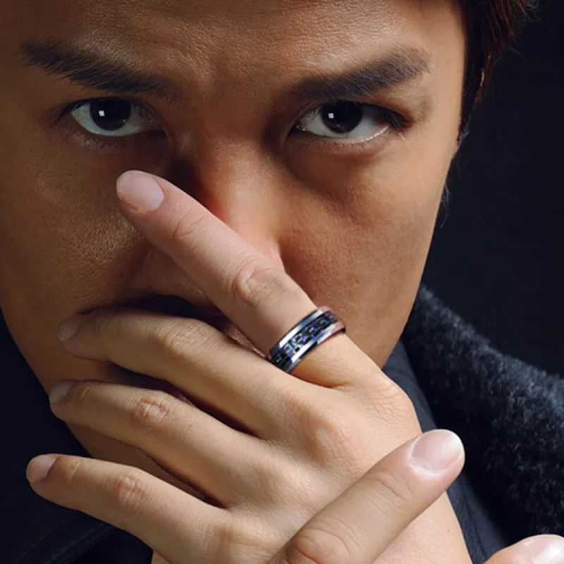 2020 Titanium Steel Black Caon Fiber Rings Fashion Red Blue Ring Anel Masculino Mens Cool JewelryXJ250110