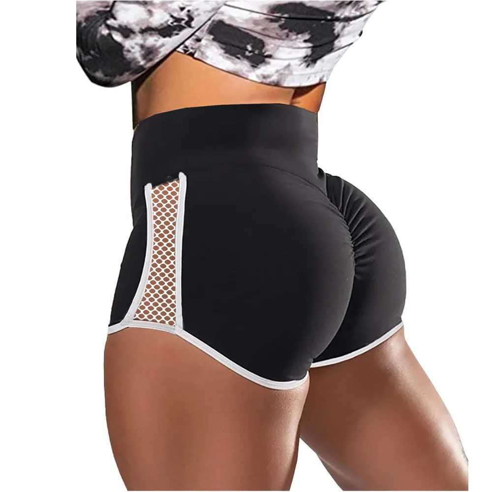 Summer High Waist Side Hollow Out Sport Shorts Fashion Slim Fit Short Women Stitching Stretchy Short for Run Exercise YogaXJ250111
