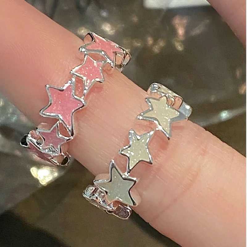 Fashionable Pink Sparkling Star Open Ring Y2K Girl Cute and Cute Adjustable Pink Ring Female Retro Irregular Aesthetic Jewelry W250111