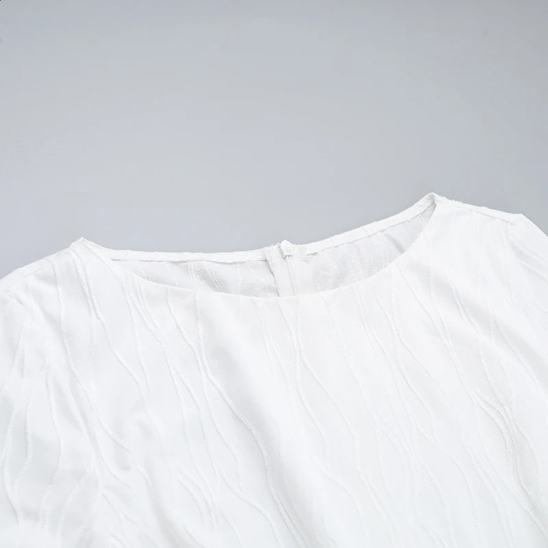 Elegant Ruffles Mini White Dress Women Hipster SexyO-Neck Long Seelve Body-Shaping Robe Autumn Birthday Party clothing 250109