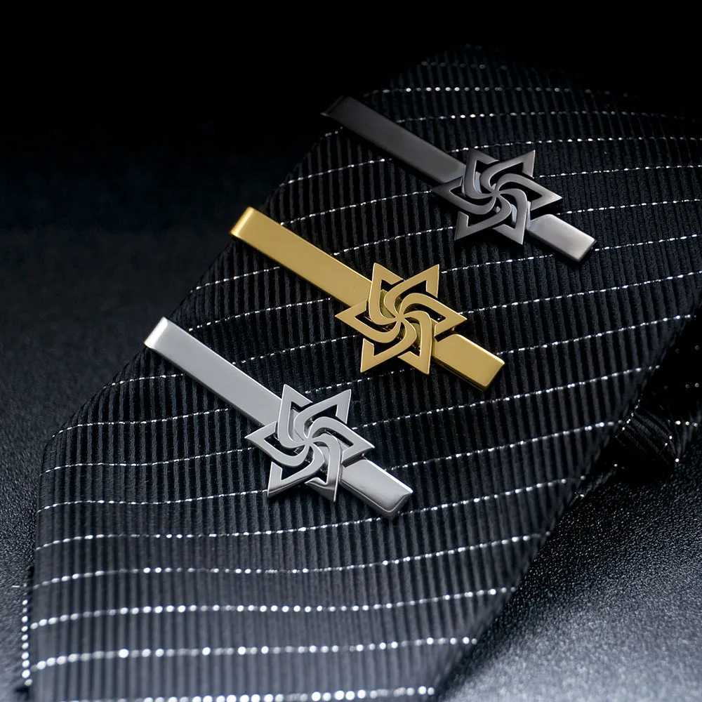 Tangula Spiral Star of David Tie Clip Stainless Steel Mens Tie Collar Pin Retro Jewish Talisman Wedding Jewelry W250111
